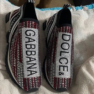 Dolce & Gabbana Black and Red Embellished Sneakers